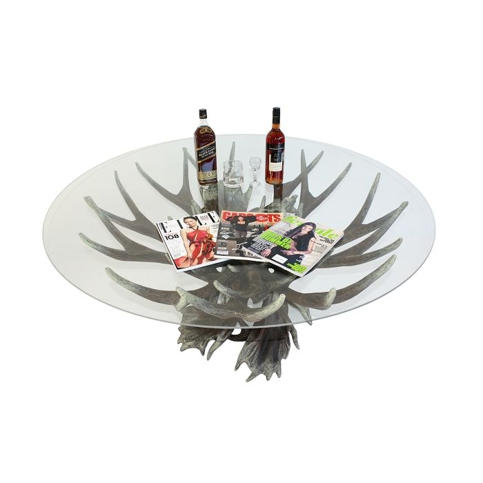 Geweih Esstisch mit Glasplatte lebensgroß Tisch