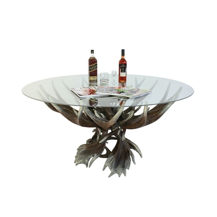 Geweih Esstisch mit Glasplatte lebensgroß Tisch