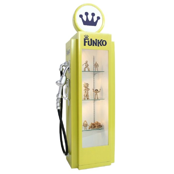 Retro Zapfsäule Gelb als Vitrine lebensgroß Aufbewahrung