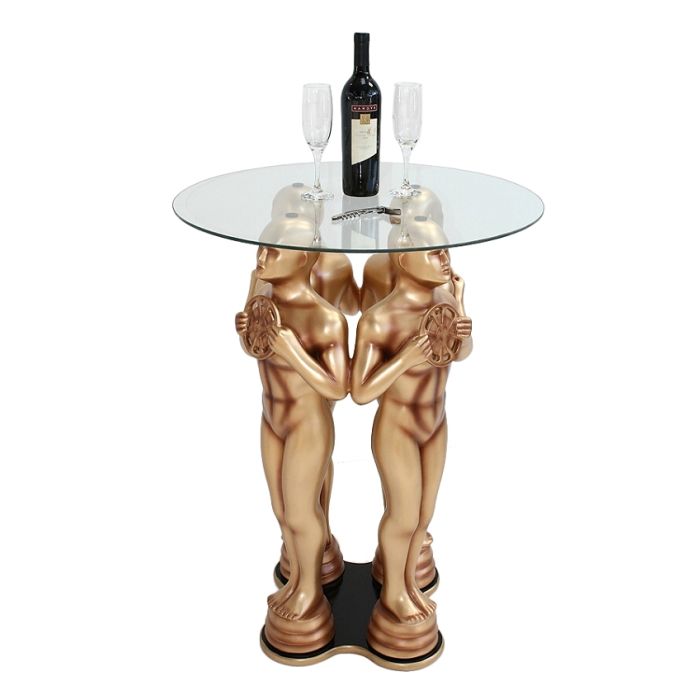 Goldener Preisfigurtisch mit Glasplatte verkleinert Tisch