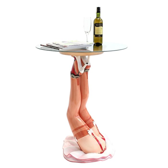 Umgekehrte Sexy Frauenbeine Tisch mit Glasplatte lebensgroß Tisch