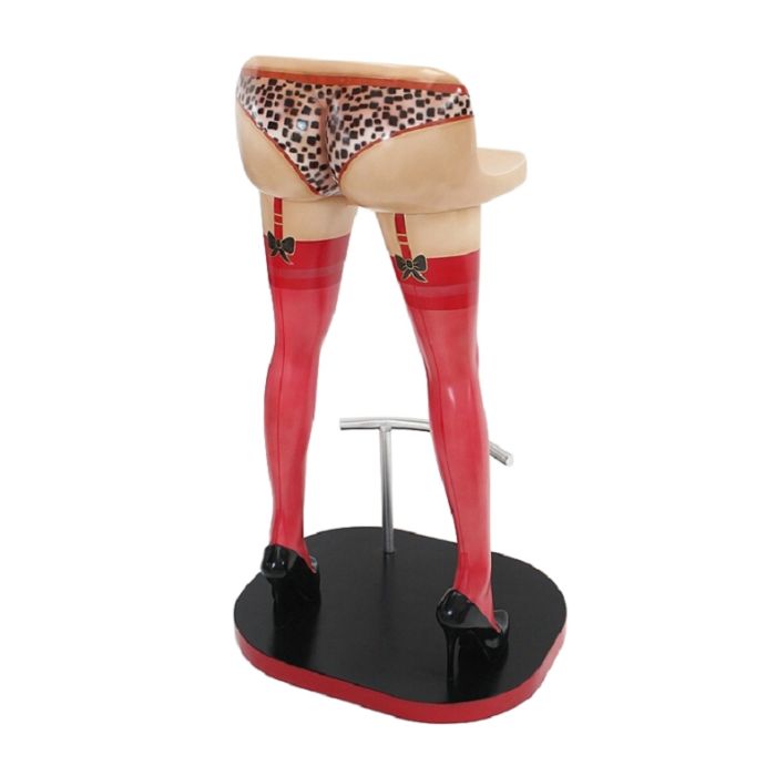 Sexy Frauenbeine Rot mit Leoparden Unterwäsche Barhocker lebensgroß Sitzmöglichkeit