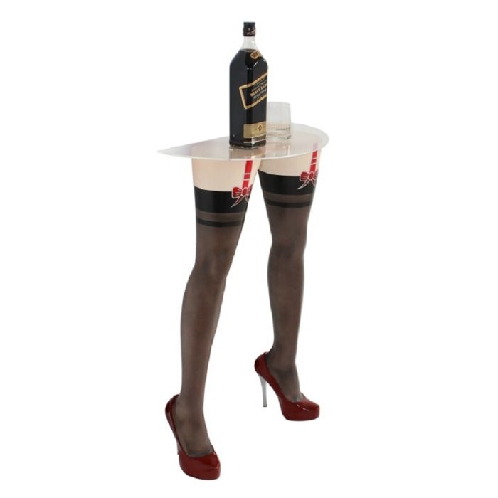 Sexy Frauenbeine mit schwarzen Strümpfen für Wandtisch lebensgroß Ablagemöglichkeit, Tisch