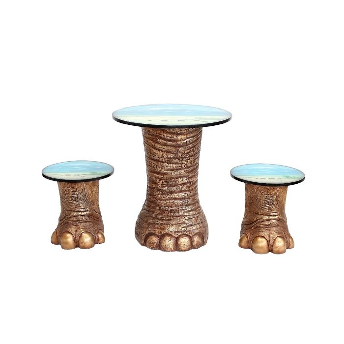 Elefantenbein gold Tisch und Hocker mit Dschungelmotiv lebensgroß Sitzmöglichkeit, Tisch