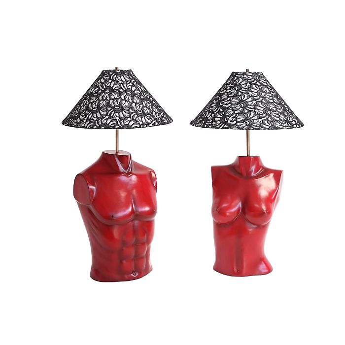 Lampe Oberkörper Weiblich und Männlich rot lebensgroß Beleuchtung
