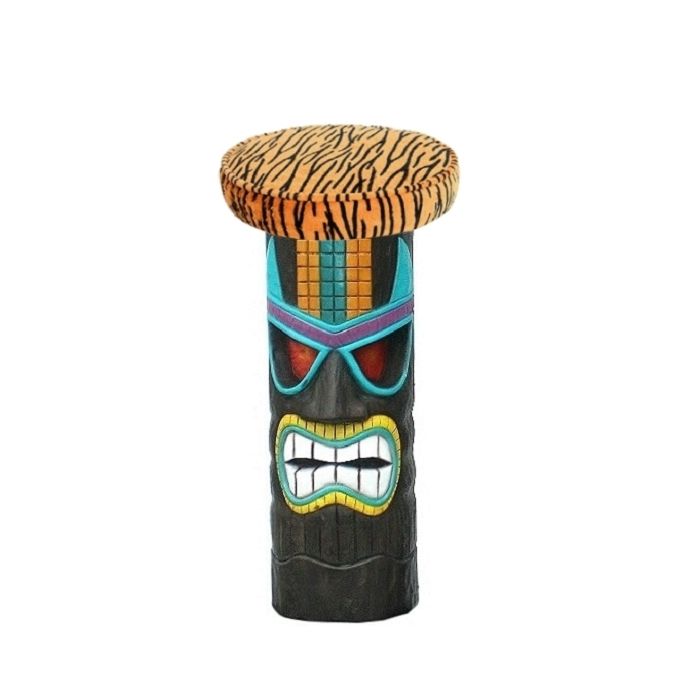Tiki Maske Barhocker mit Tigerpolster 1 lebensgroß Sitzmöglichkeit