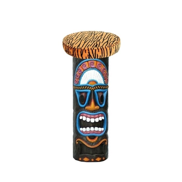 Tiki Maske Barhocker mit Tigerpolster 2 lebensgroß Sitzmöglichkeit