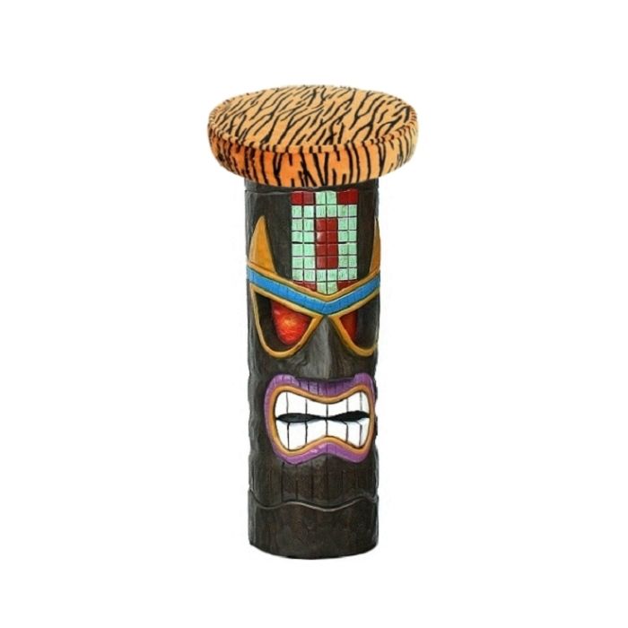 Tiki Maske Barhocker mit Tigerpolster 3 lebensgroß Sitzmöglichkeit