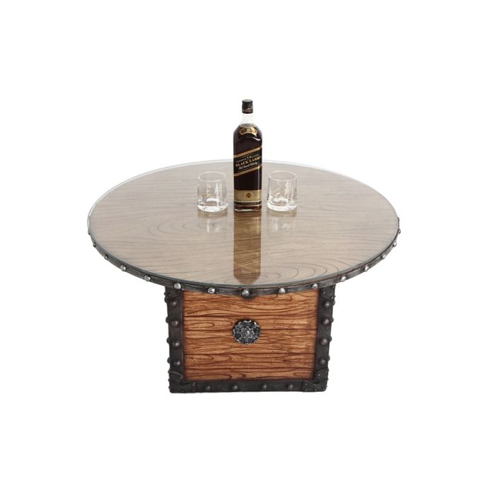 Truhe Tisch mit Holz und Glasplatte lebensgroß Tisch