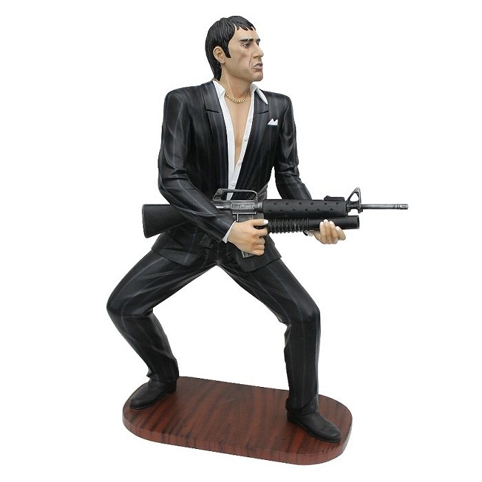 Gangster Al Pacino Scarface im schwarzen Anzug mit Waffe lebensgroß Dekorationsfigur