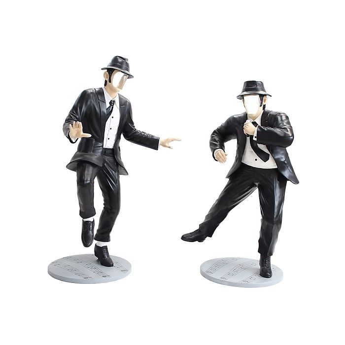 Blues Brothers in schwarzen Anzügen ohne Gesicht lebensgroß Dekorationsfigur
