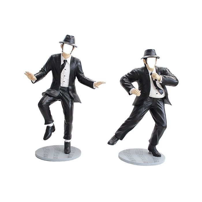 Blues Brothers in schwarzen Anzügen ohne Gesicht lebensgroß Dekorationsfigur