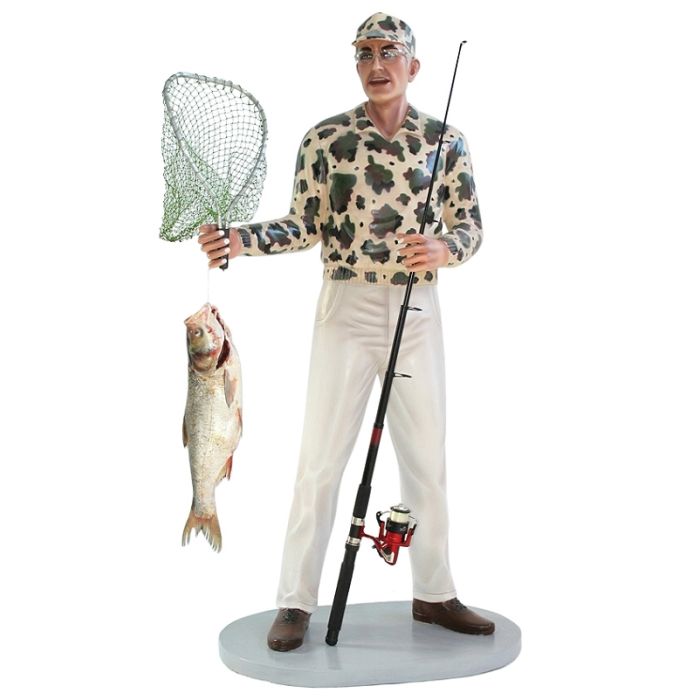 Angler mit Fisch  lebensgroß Deko- & Werbefigur