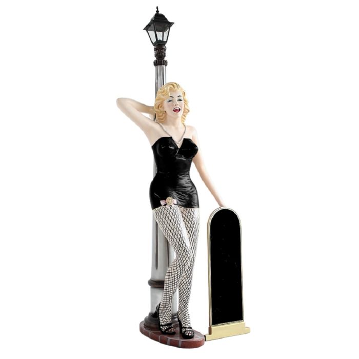 Marilyn schwarz netz mit Laterne und Angebotstafel lebensgroß Dekorationsfigur