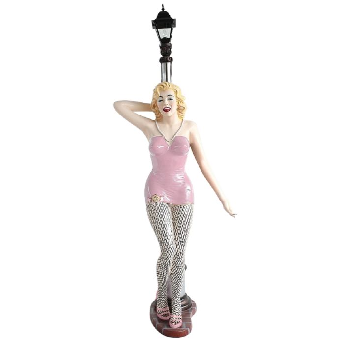 Marilyn in Rosa mit Netzstrümpfen an Laterne lebensgroß Dekorationsfigur