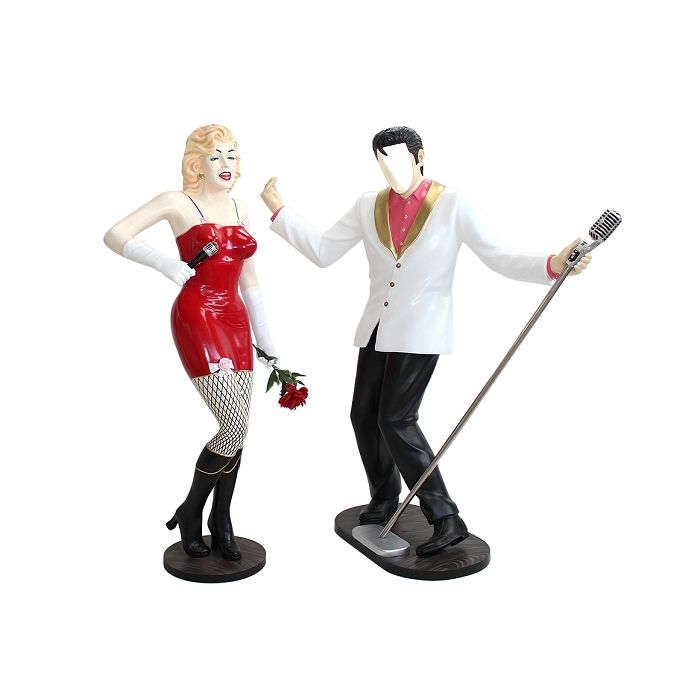 Elvis ohne Gesicht und Marilyn in Rot lebensgroß Deko- & Werbefigur