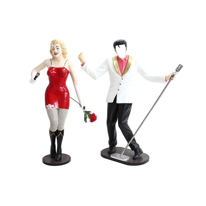 Elvis ohne Gesicht und Marilyn in Rot lebensgroß Deko- & Werbefigur