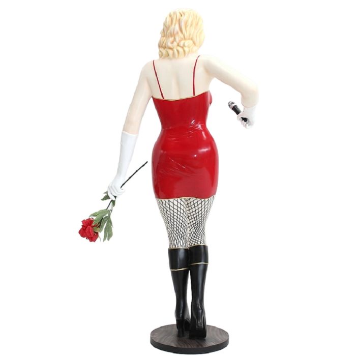Marilyn in Rot mit Rose und Mikro lebensgroß Dekorationsfigur