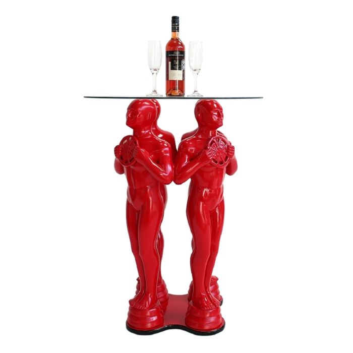 Preisfigurtisch Rot mit Glasplatte verkleinert Tisch