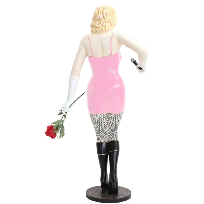 Marilyn in Rosa mit Rose und Mikro lebensgroß Dekorationsfigur