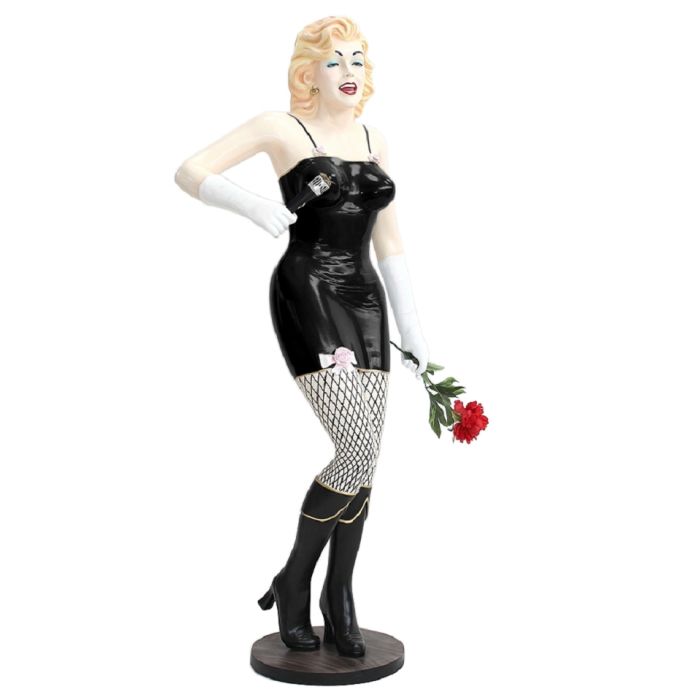 Marilyn in Schwarz mit Rose und Mikro lebensgroß Dekorationsfigur