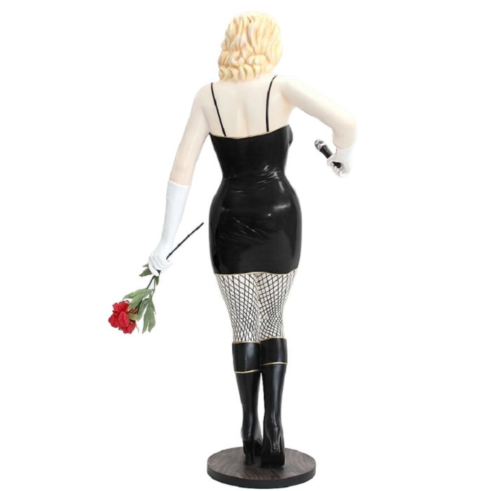 Marilyn in Schwarz mit Rose und Mikro lebensgroß Dekorationsfigur