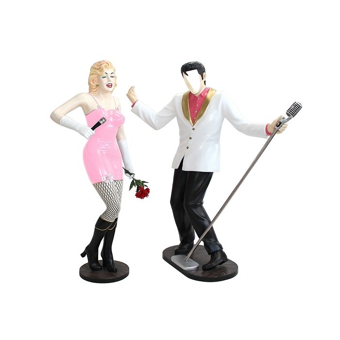Elvis ohne Gesicht und Marilyn in Rosa lebensgroß Deko- & Werbefigur