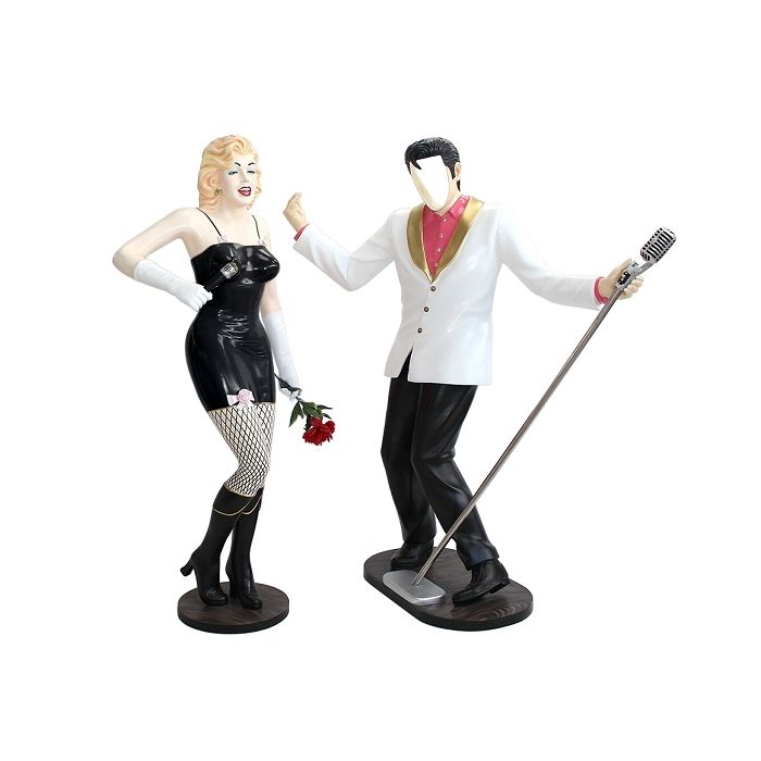Elvis ohne Gesicht und Marilyn in Schwarz lebensgroß Deko- & Werbefigur