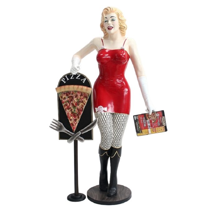 Marilyn rot netz mit Menükarte und PizzaTafel lebensgroß Dekorationsfigur