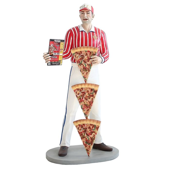 Pizzamann mit Menükarte und Pizzen lebensgroß Deko- & Werbefigur