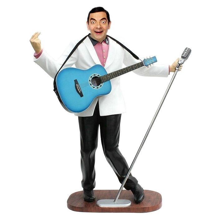 Mr Bean als Elvis im weißen Jackett mit Mikro lebensgroß Dekorationsfigur