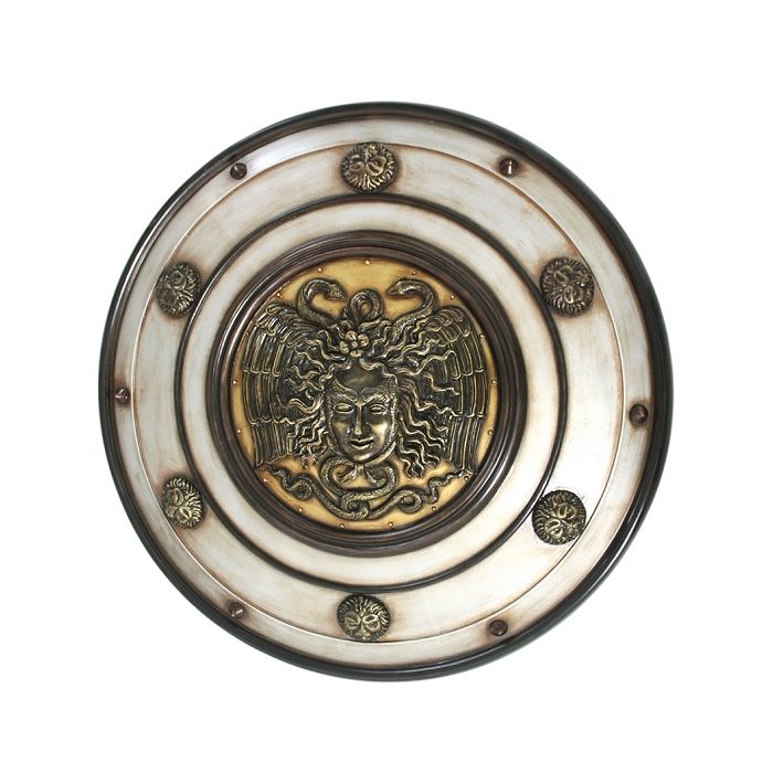Antikes Mittelalterliches Schild mit Medusa Weiß Gold lebensgroß Diverse Dekoelemente