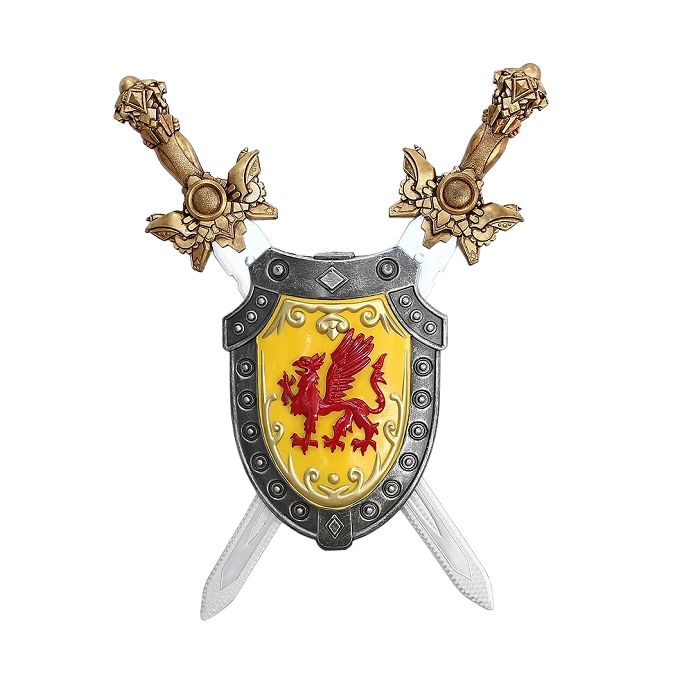 Schild mit rotem Drachen und Schwertern dahinter lebensgroß Diverse Dekoelemente