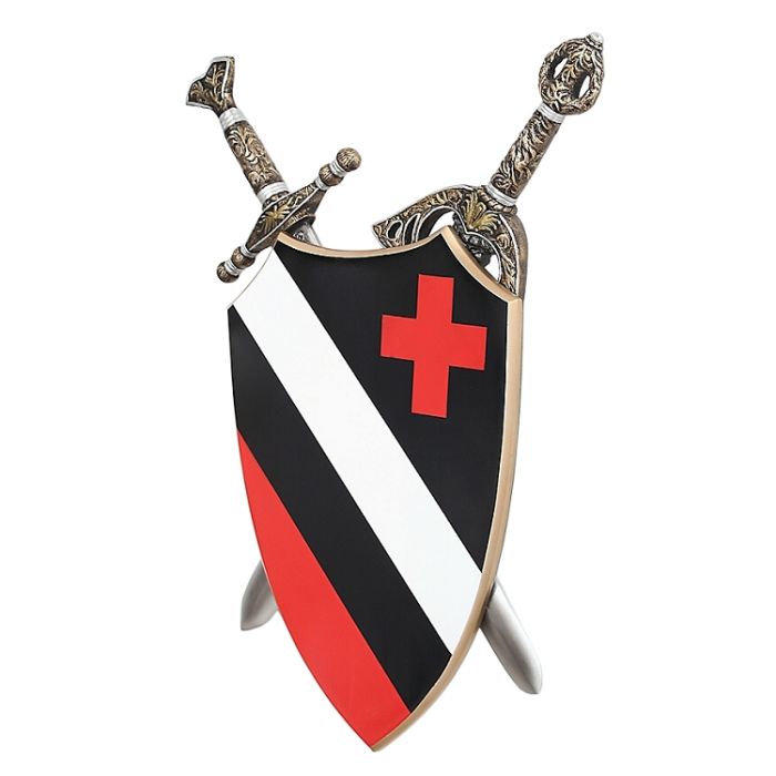 Schild Schwarz Weiß mit rotem Kreuz und Schwertern dahinter lebensgroß Diverse Dekoelemente