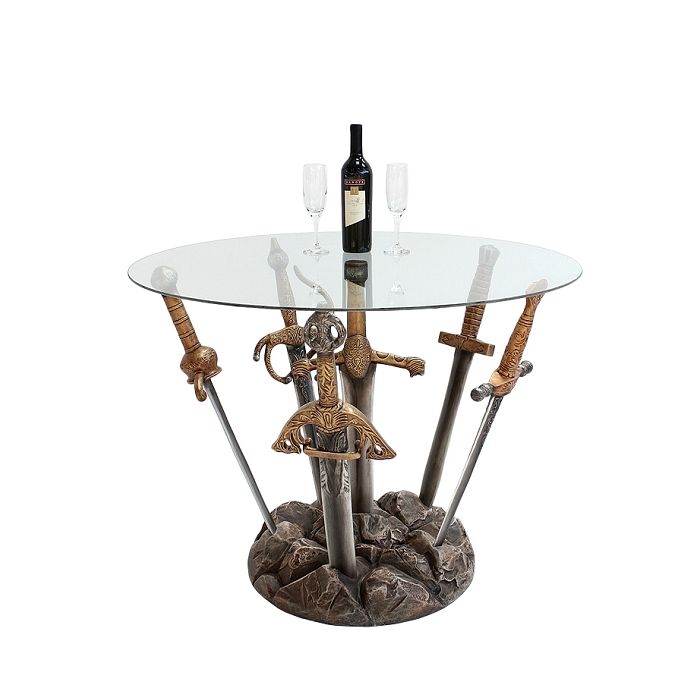 Schwerter Tisch mit Glasplatte lebensgroß Tisch