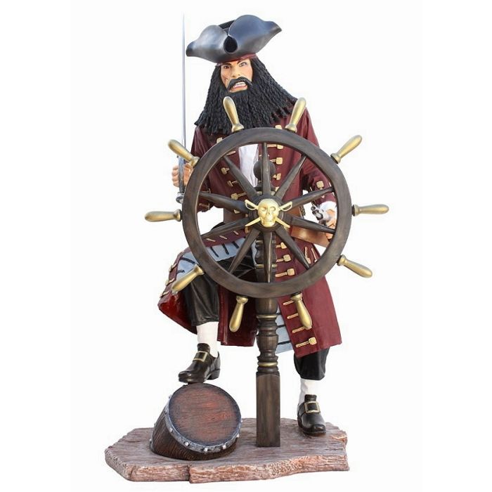 Pirat Blackbeard auf Weinfass mit Steuer lebensgroß Deko- & Werbefigur