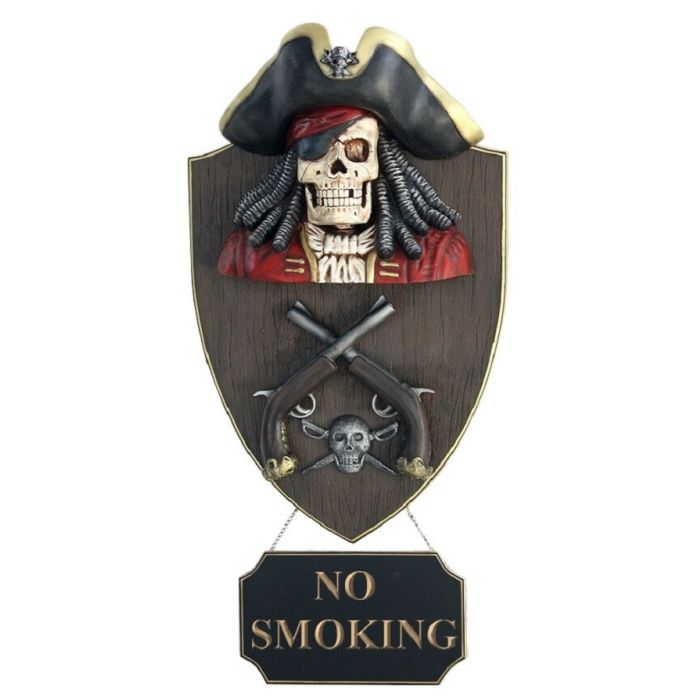 Piratenskelett mit Pistolen Wanddeko mit *No Smoking*Schild lebensgroß Schild