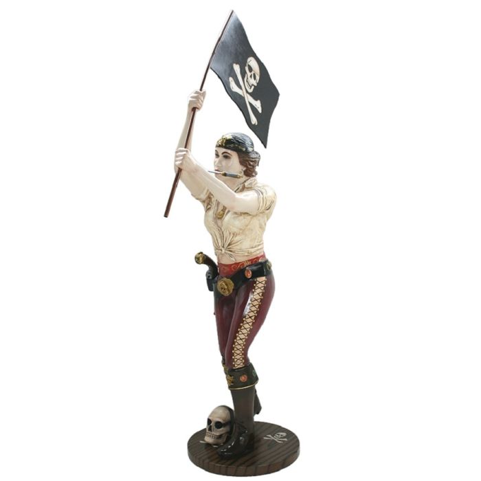 Piratenfrau mit Flagge lebensgroß Deko- & Werbefigur