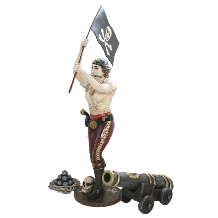 Piratenfrau mit Flagge und Kanone lebensgroß Deko- & Werbefigur