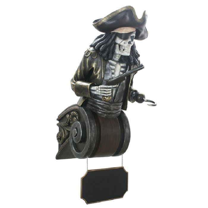 Piratenskelett Oberkörper auf Kapitell mit Angebotsschild lebensgroß Angebotstafel