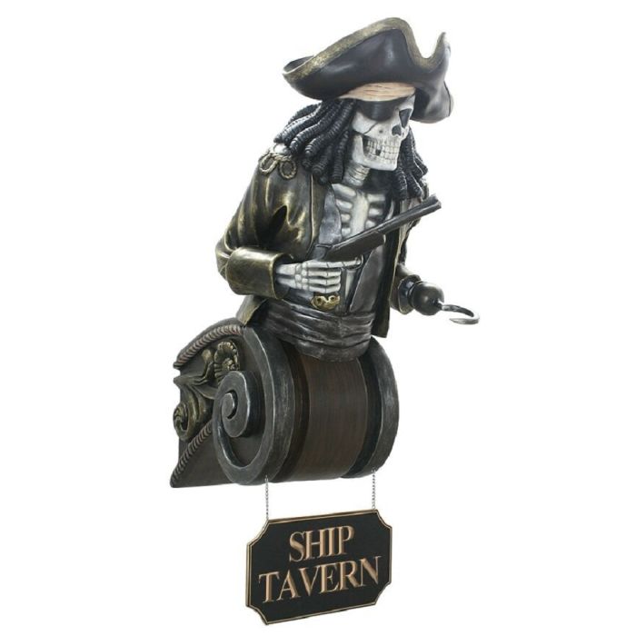 Piratenskelett Oberkörper auf Kapitell mit Tavern-Schild lebensgroß Schild