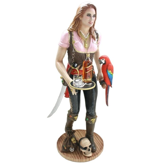 Piratenfrau Butler mit Papagei lebensgroß Dekorationsfigur