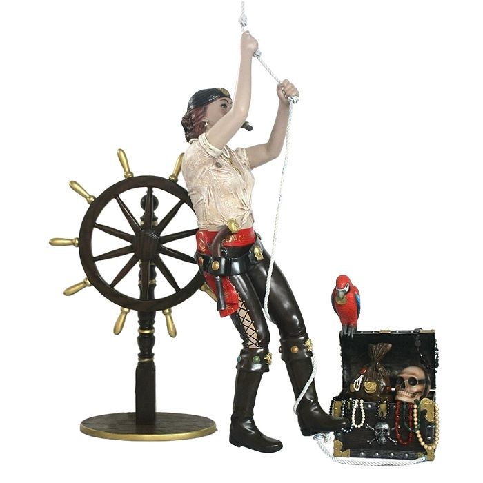 Piratenfrau kletternd, Steuer und Schatztruhe lebensgroß Deko- & Werbefigur
