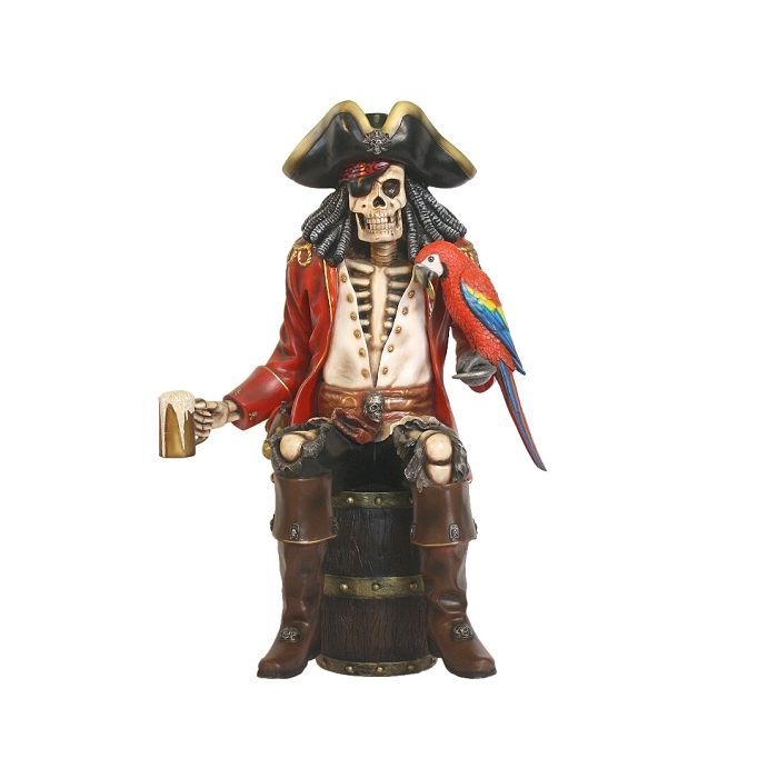 Piratenskelett auf Weinfass lebensgroß Deko- & Werbefigur