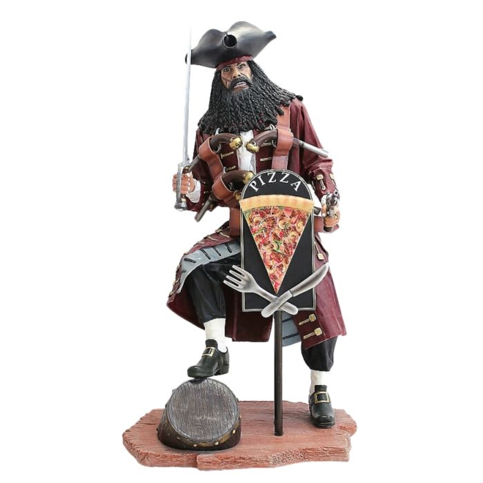 Pirat Blackbeard mit Pizzaschild lebensgroß Deko- & Werbefigur
