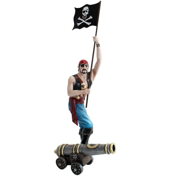 Pirat mit Flagge und Kanone lebensgroß Deko- & Werbefigur