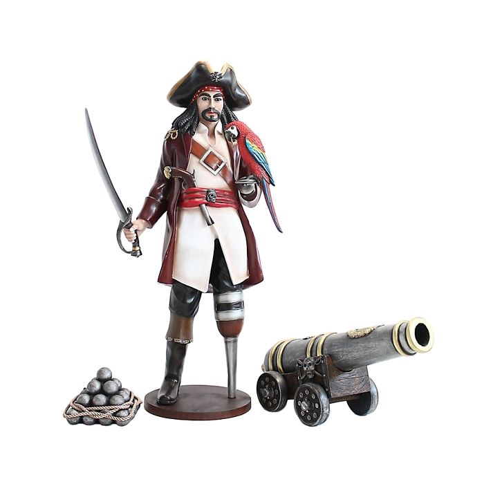 Captain Hook mit Papagei und Kanone lebensgroß Deko- & Werbefigur