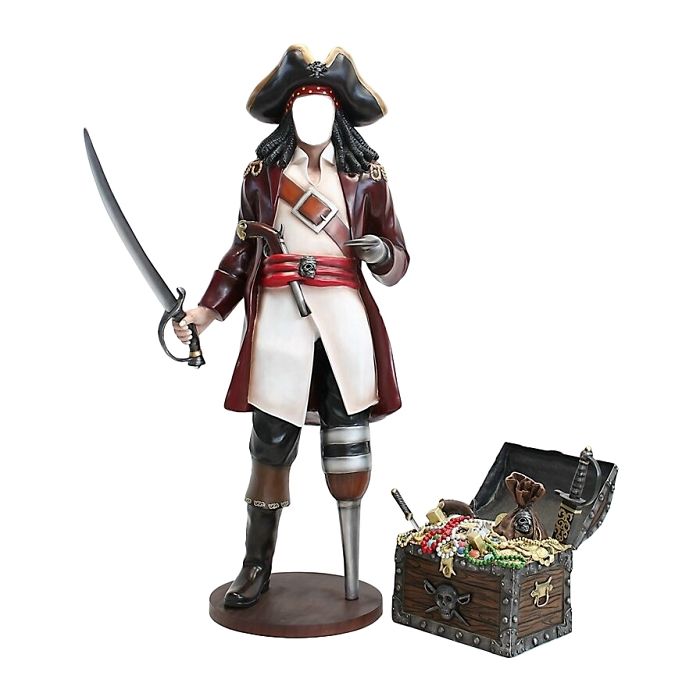 Captain Hook ohne Gesicht mit Schatztruhe lebensgroß Deko- & Werbefigur