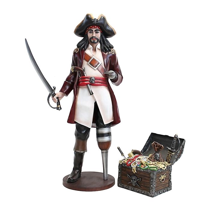 Captain Hook mit Schatztruhe lebensgroß Deko- & Werbefigur