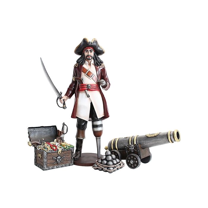 Captain Hook mit Kanone und Schatztruhe lebensgroß Deko- & Werbefigur